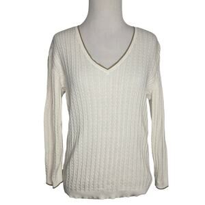 Vintage Lauren Ralph Lauren Cable Knit Tennis Sweater Cricket Women White Medium